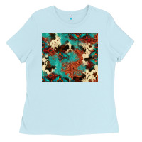 Baby Blue Serape Turquoise Glitter Cowhide  Tooled Leather  Tumbler Ladies Tee - FaDigitalArtStudio