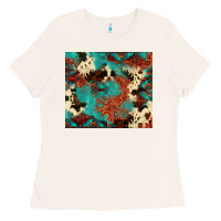 Bone Serape Turquoise Glitter Cowhide  Tooled Leather  Tumbler Ladies Tee - FaDigitalArtStudio