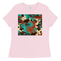 Bubblegum Pink Serape Turquoise Glitter Cowhide  Tooled Leather  Tumbler Ladies Tee - FaDigitalArtStudio