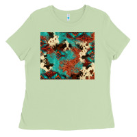 Matcha Serape Turquoise Glitter Cowhide  Tooled Leather  Tumbler Ladies Tee - FaDigitalArtStudio