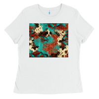 White Serape Turquoise Glitter Cowhide  Tooled Leather  Tumbler Ladies Tee - FaDigitalArtStudio