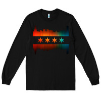 Black chicago flag skyline Long Sleeve Tee - artisFamous