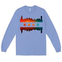 Colony Blue chicago flag skyline Long Sleeve Tee - artisFamous