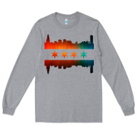 Heather Grey chicago flag skyline Long Sleeve Tee - artisFamous