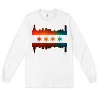 White chicago flag skyline Long Sleeve Tee - artisFamous