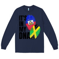 Navy jamaican and haitian mix flag dna heritage Long Sleeve Tee - artisFamous