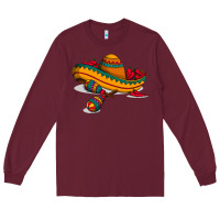 Burgundy maracas sombrero mexican Long Sleeve Tee - artisFamous