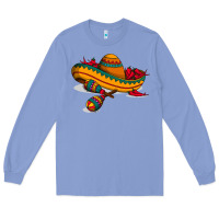 Colony Blue maracas sombrero mexican Long Sleeve Tee - artisFamous