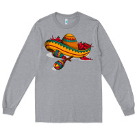Heather Grey maracas sombrero mexican Long Sleeve Tee - artisFamous