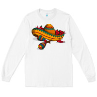 White maracas sombrero mexican Long Sleeve Tee - artisFamous