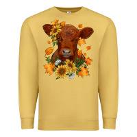 Antique Gold fall red angus calf dried leaves and sunflowers Premium Sweatshirt - RanaPortraitStore