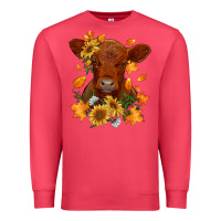 Cardinal fall red angus calf dried leaves and sunflowers Premium Sweatshirt - RanaPortraitStore