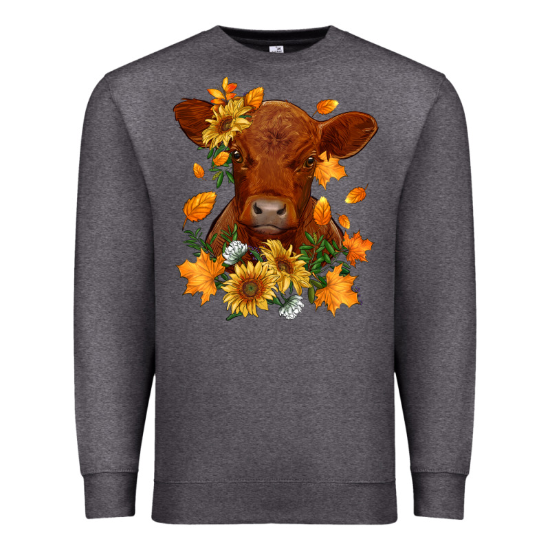 Fall Red Angus Calf Dried Leaves And Sunflowers Premium Sweatshirt by RanaPortraitStore | Teevron