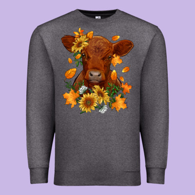 Fall Red Angus Calf Dried Leaves And Sunflowers Premium Sweatshirt Designed By Ranaportraitstore