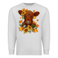Dove Grey fall red angus calf dried leaves and sunflowers Premium Sweatshirt - RanaPortraitStore