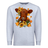Heather Grey fall red angus calf dried leaves and sunflowers Premium Sweatshirt - RanaPortraitStore