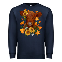 Navy fall red angus calf dried leaves and sunflowers Premium Sweatshirt - RanaPortraitStore