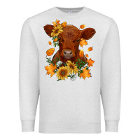 Oatmeal Heather fall red angus calf dried leaves and sunflowers Premium Sweatshirt - RanaPortraitStore