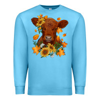 Ocean Blue fall red angus calf dried leaves and sunflowers Premium Sweatshirt - RanaPortraitStore