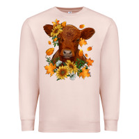 Pale Pink fall red angus calf dried leaves and sunflowers Premium Sweatshirt - RanaPortraitStore