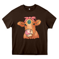 Chocolate Brown Cow  Turquoise Heavy Core Tee - CowCowDesign