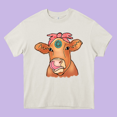 Cow  Turquoise Heavy Core Tee Designed By Cowcowdesign