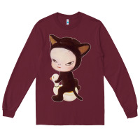 Burgundy Yoshitomo Nara Cute Cat Long Sleeve Tee - artisFamous