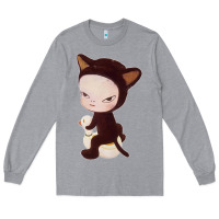 Heather Grey Yoshitomo Nara Cute Cat Long Sleeve Tee - artisFamous