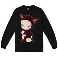 Black Yoshitomo Nara Cute Cat Long Sleeve Tee - artisFamous