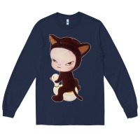 Navy Yoshitomo Nara Cute Cat Long Sleeve Tee - artisFamous