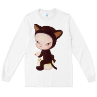 White Yoshitomo Nara Cute Cat Long Sleeve Tee - artisFamous