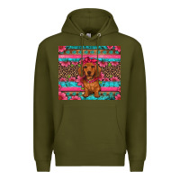 Army Green dachshund puppy floral Premium Hoodie - Artiststas