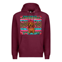 Burgundy dachshund puppy floral Premium Hoodie - Artiststas