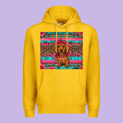 Dachshund Puppy Floral Premium Hoodie Designed By Artiststas