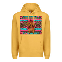 Mustard dachshund puppy floral Premium Hoodie - Artiststas