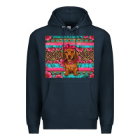 Navy dachshund puppy floral Premium Hoodie - Artiststas