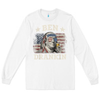 White Ben Drankin 4th of July Patriotic Funny T-Shirt Long Sleeve Tee - artisFamous