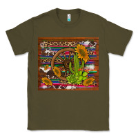 Army Green cactus and sunflowers with old wheel serape leopard cowhide background Classic Tee - Artiststas