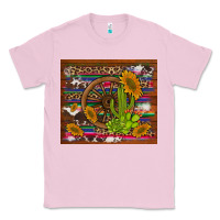 Bubblegum Pink cactus and sunflowers with old wheel serape leopard cowhide background Classic Tee - Artiststas