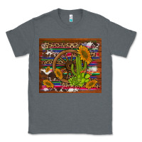 Charcoal Heather cactus and sunflowers with old wheel serape leopard cowhide background Classic Tee - Artiststas