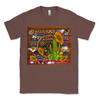 Chestnut cactus and sunflowers with old wheel serape leopard cowhide background Classic Tee - Artiststas