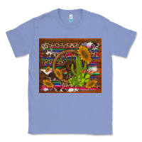 Colony Blue cactus and sunflowers with old wheel serape leopard cowhide background Classic Tee - Artiststas