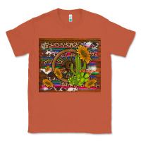 Copper cactus and sunflowers with old wheel serape leopard cowhide background Classic Tee - Artiststas