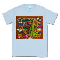 Dusty Blue cactus and sunflowers with old wheel serape leopard cowhide background Classic Tee - Artiststas