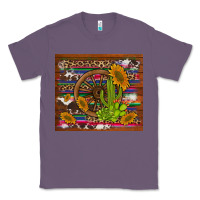 Lavender cactus and sunflowers with old wheel serape leopard cowhide background Classic Tee - Artiststas