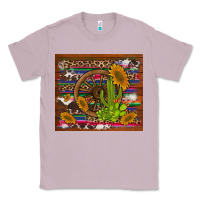 Lilac cactus and sunflowers with old wheel serape leopard cowhide background Classic Tee - Artiststas