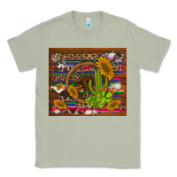 Matcha cactus and sunflowers with old wheel serape leopard cowhide background Classic Tee - Artiststas