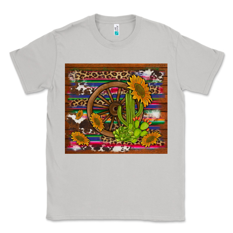 Cactus And Sunflowers With Old Wheel Serape Leopard Cowhide Background Classic Tee by Artiststas | Teevron