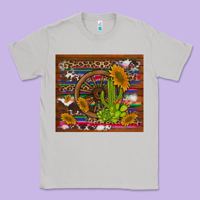 Cactus And Sunflowers With Old Wheel Serape Leopard Cowhide Background Classic Tee Designed By Artiststas