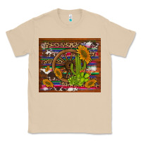 Mushroom cactus and sunflowers with old wheel serape leopard cowhide background Classic Tee - Artiststas